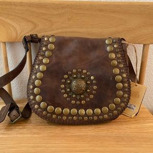 Patricia Nash Boho Crossbody Brown Leather Studded Purse new with Tags